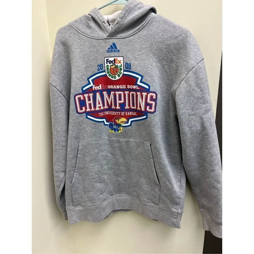 Adidas Gray 08 KU Jayhawks Basketball FedEx Orange Bowl Hoodie Men's Size Medium